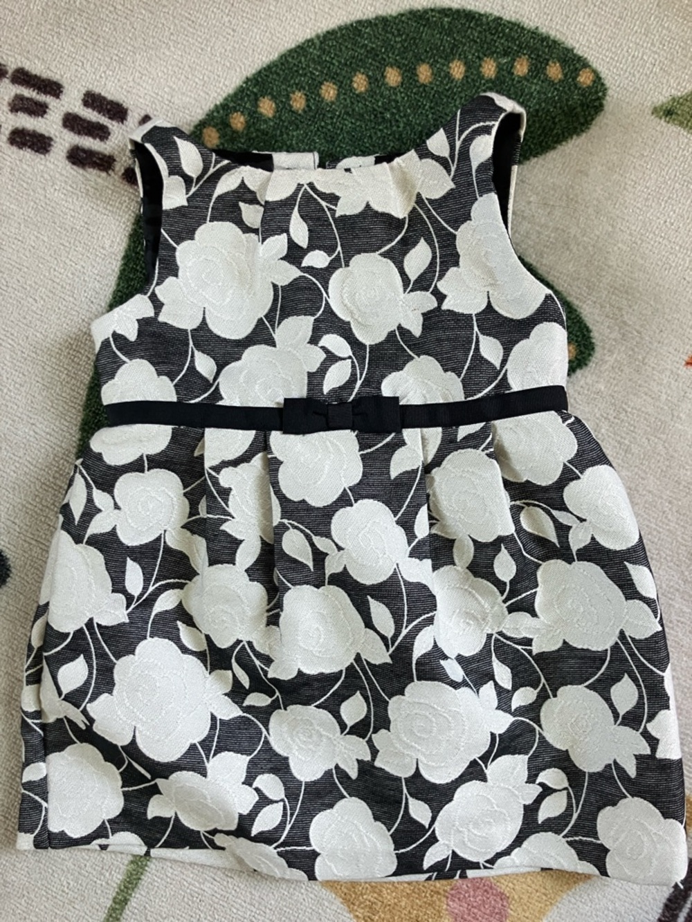 Janie and Jack Black and White Floral Bow-Trim Dress NWT